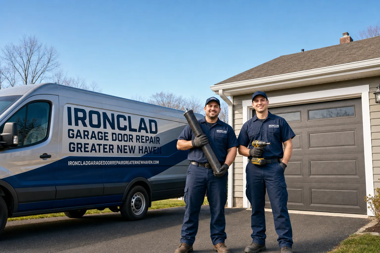 Ironclad Garage Door Repair Greater New Haven service vehicle and crew in New Haven, CT
